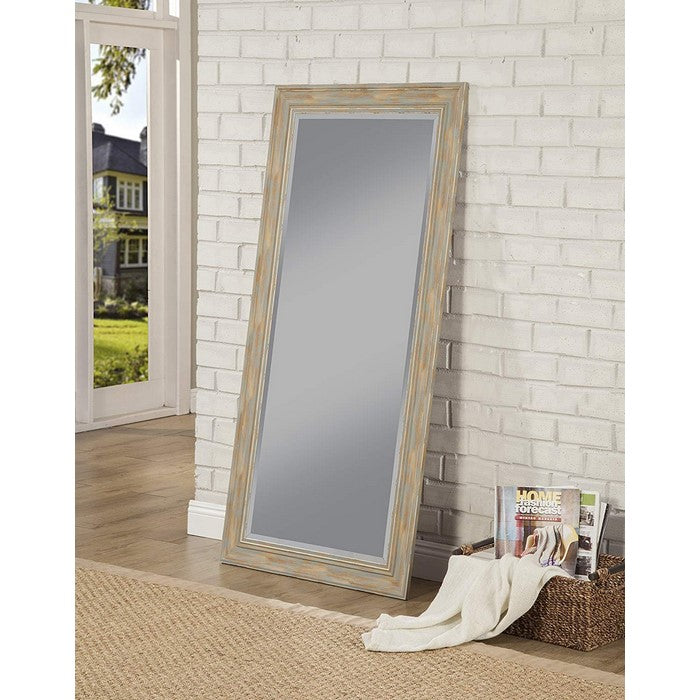 Farmhouse Style Full Length Leaner Mirror With Polystyrene Frame, Blue