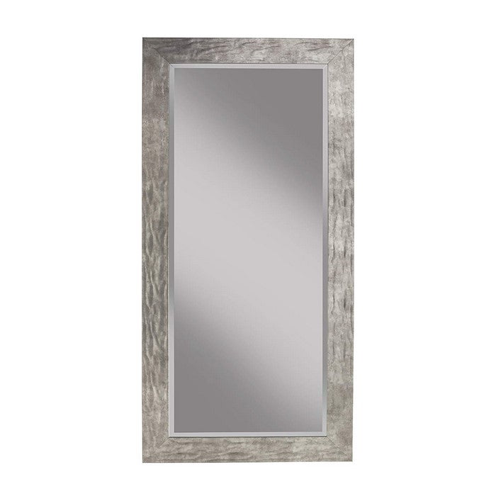 Full Length Leaner Mirror With Metal Hammered Frame, Gray