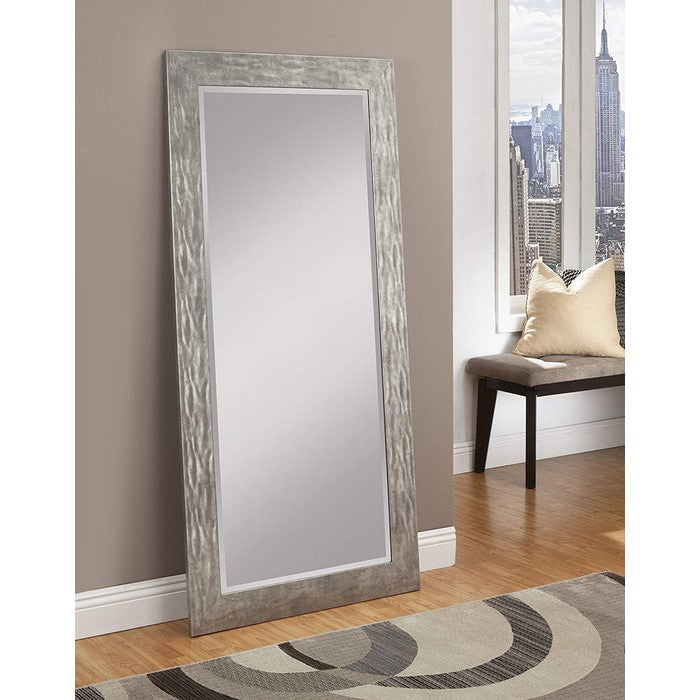 Full Length Leaner Mirror With Metal Hammered Frame, Gray