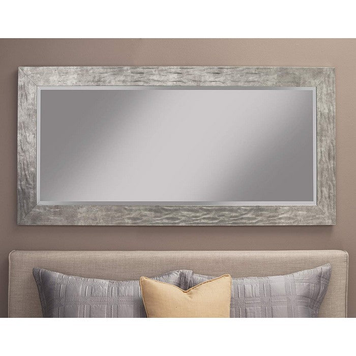 Full Length Leaner Mirror With Metal Hammered Frame, Gray