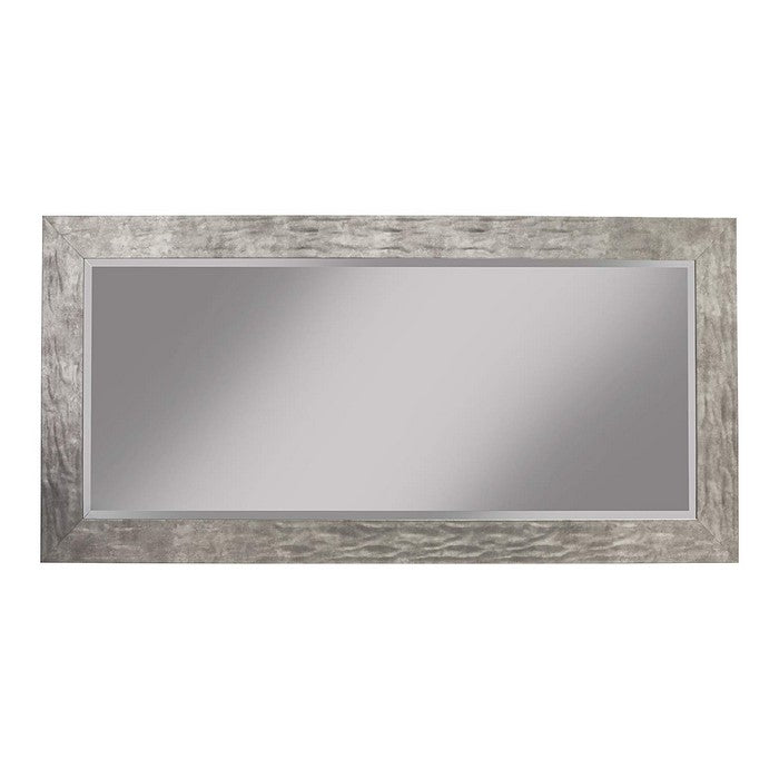 Full Length Leaner Mirror With Metal Hammered Frame, Gray