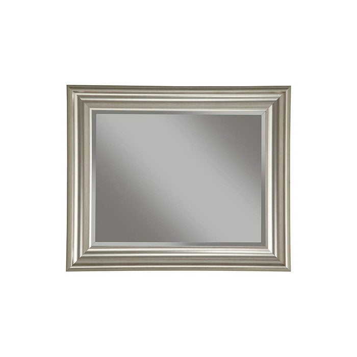 Polystyrene Framed Wall Mirror With Beveled Glass, Champagne Silver