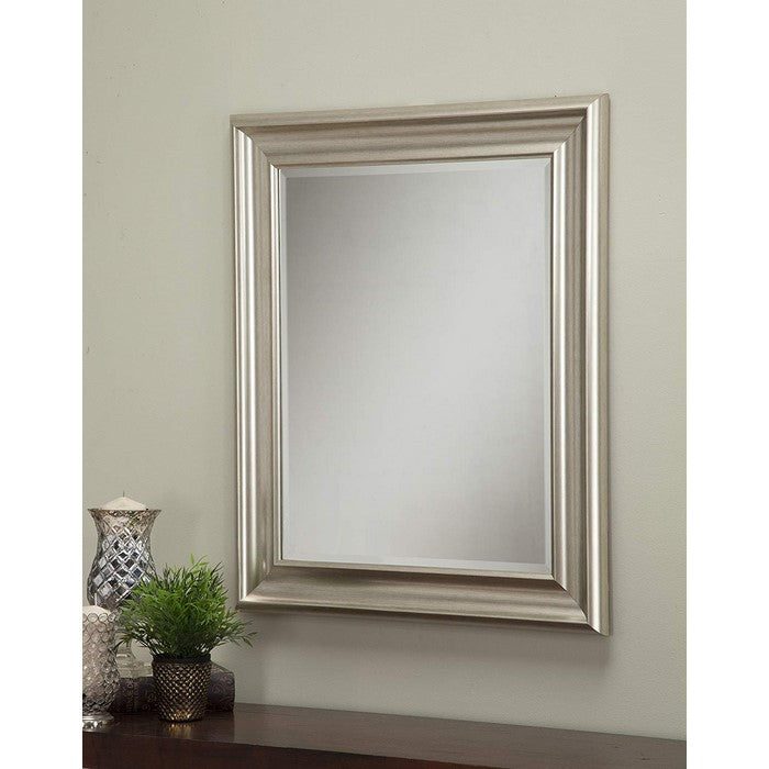 Polystyrene Framed Wall Mirror With Beveled Glass, Champagne Silver