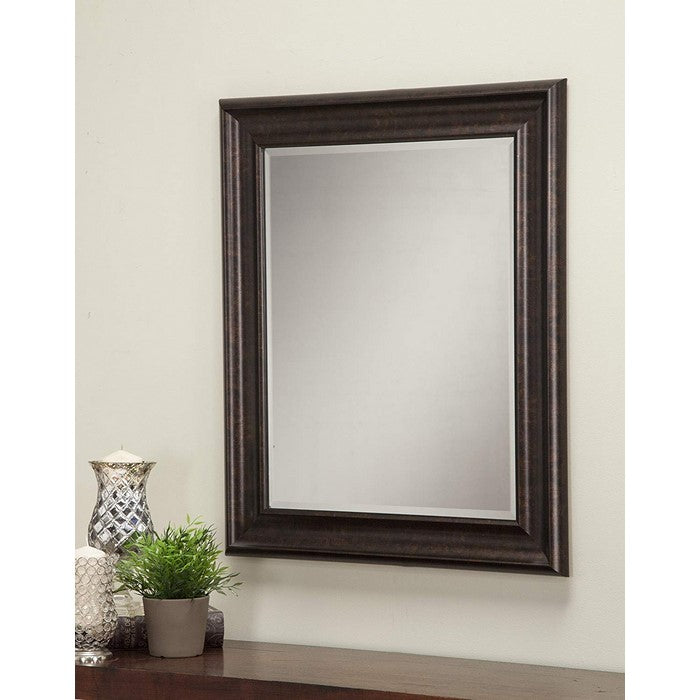 Polystyrene Framed Wall Mirror With Beveled Glass, Oil Rubbed Bronze