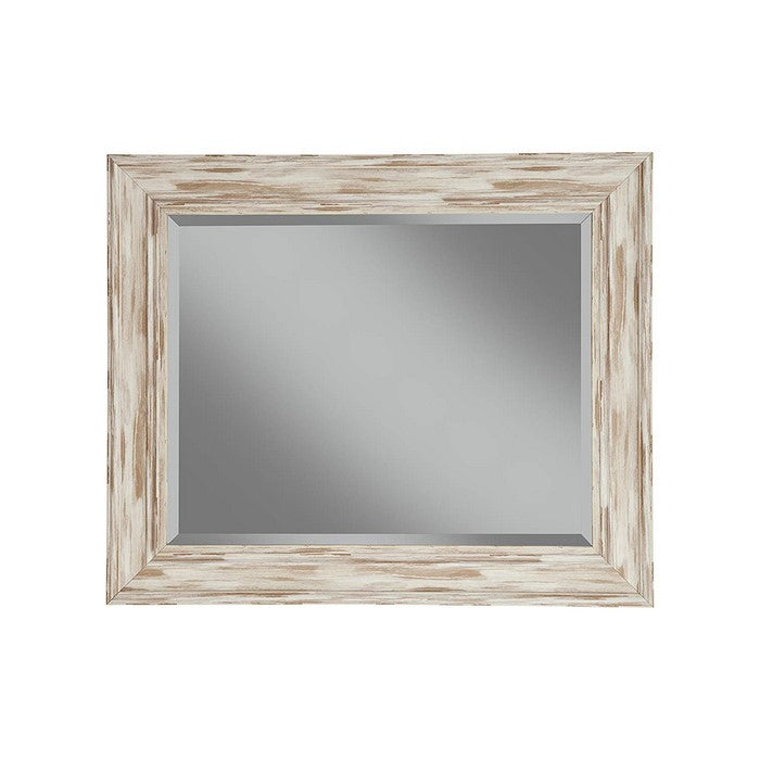 Polystyrene Framed Wall Mirror With Sharp Edges, Antique White