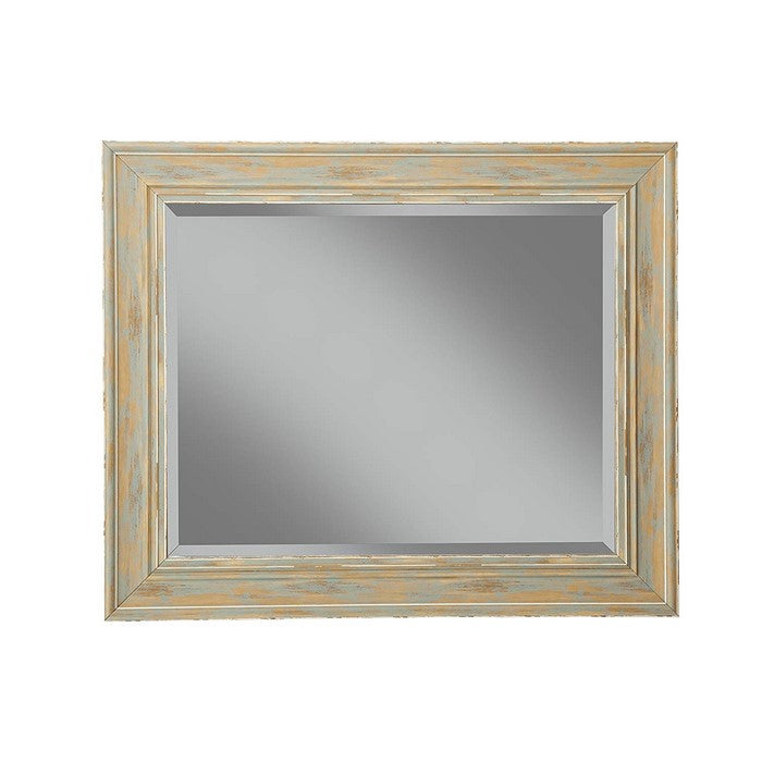 Polystyrene Framed Wall Mirror With Sharp Edges, Antique Turquoise Blue