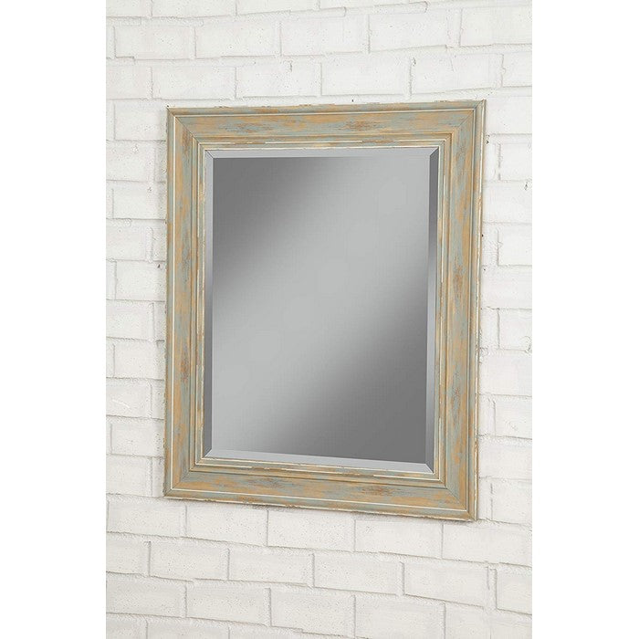 Polystyrene Framed Wall Mirror With Sharp Edges, Antique Turquoise Blue