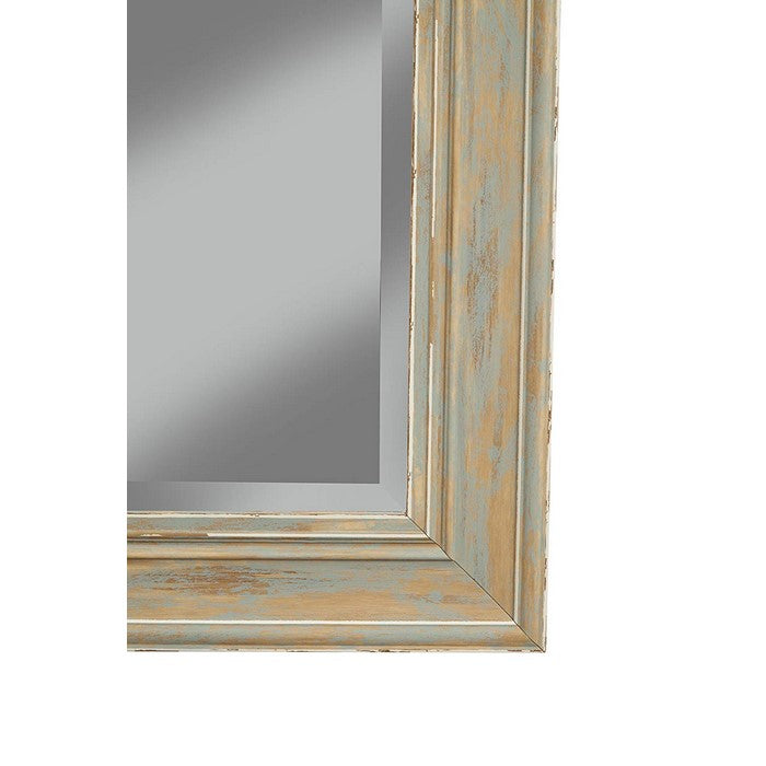 Polystyrene Framed Wall Mirror With Sharp Edges, Antique Turquoise Blue