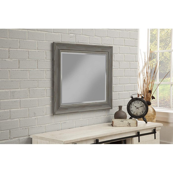 Polystyrene Framed Wall Mirror With Sharp Edges, Antique Gray