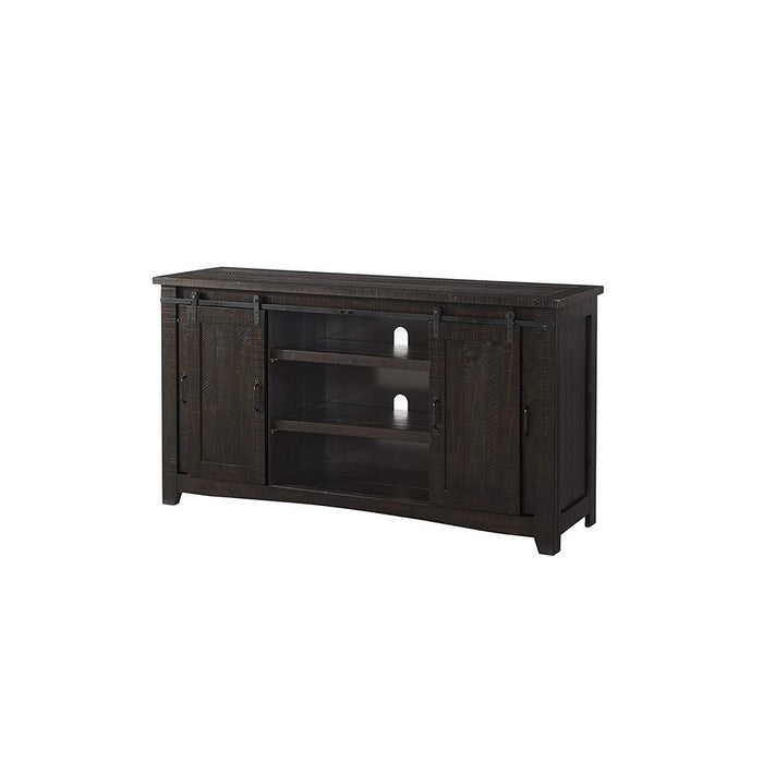 Wood and Metal TV Stand With 2 Mesh Style Doors, Espresso Brown
