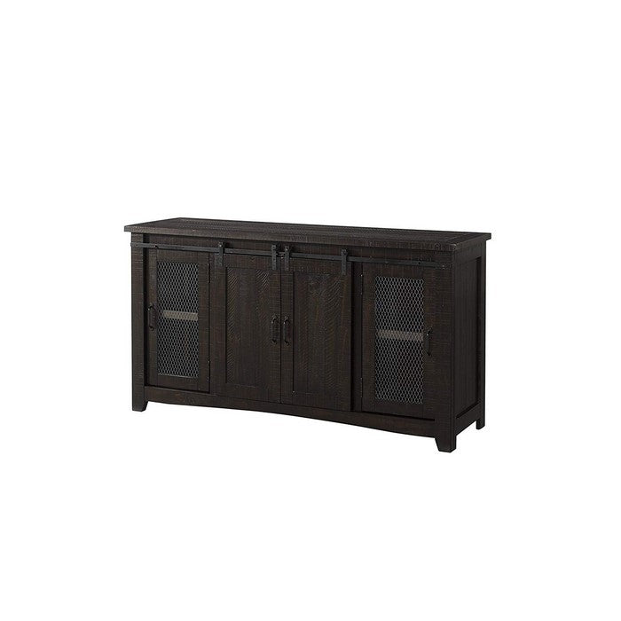 Wood and Metal TV Stand With 2 Mesh Style Doors, Espresso Brown
