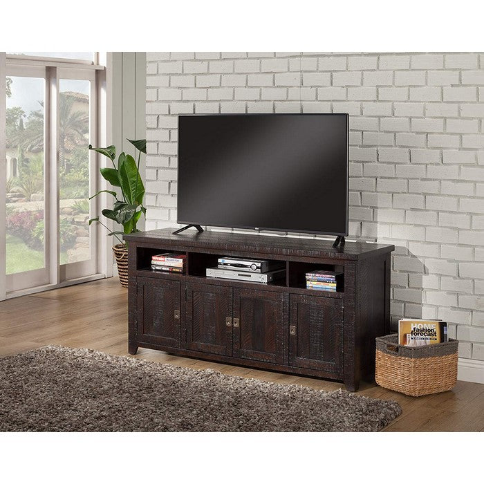 Wooden TV Stand With 3 Shelves and Cabinets, Espresso Brown