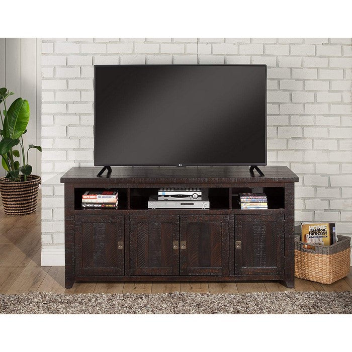 Wooden TV Stand With 3 Shelves and Cabinets, Espresso Brown