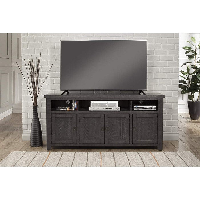 Wooden TV Stand With 3 Shelves and Cabinets, Gray