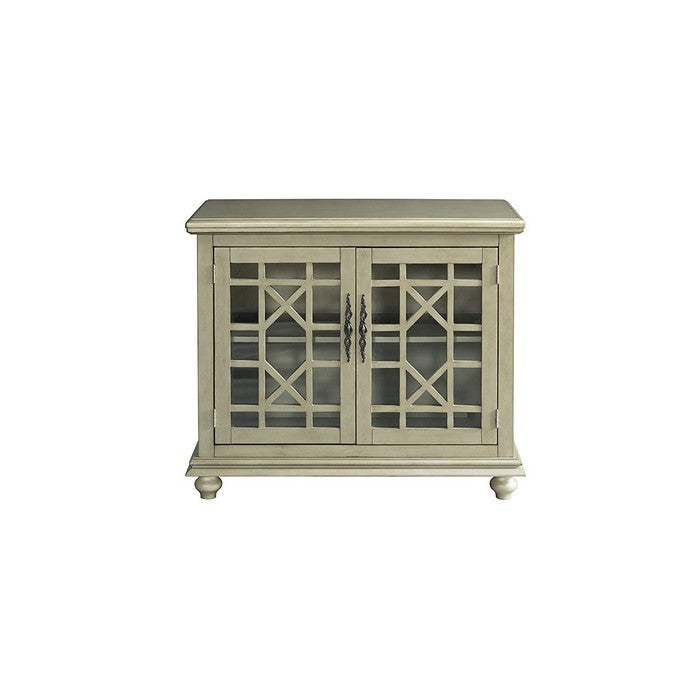 Wooden TV Stand With Bun Feet, Antique Silver