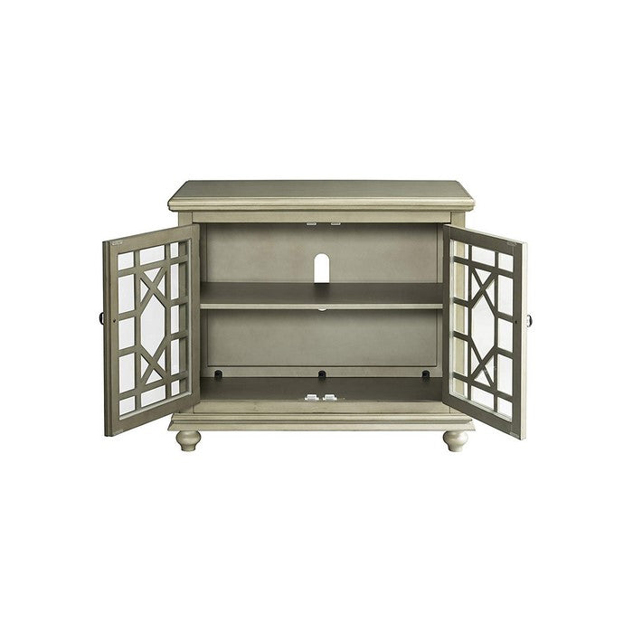 Wooden TV Stand With Bun Feet, Antique Silver