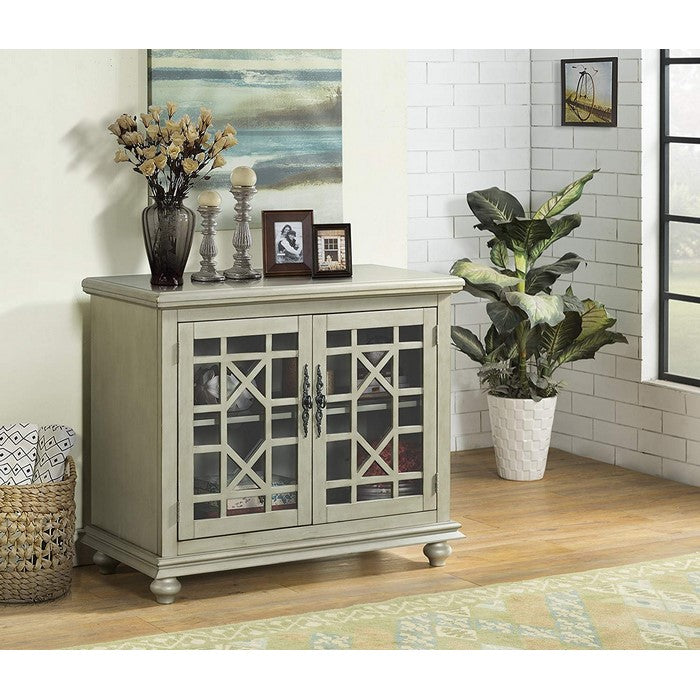 Wooden TV Stand With Bun Feet, Antique Silver
