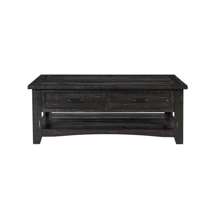 Wooden Coffee Table With 2 Drawers, Antique Black