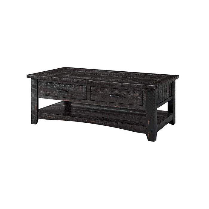 Wooden Coffee Table With 2 Drawers, Antique Black
