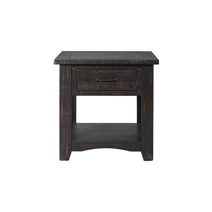 Wooden End Table With Drawer & Shelf, Antique Black