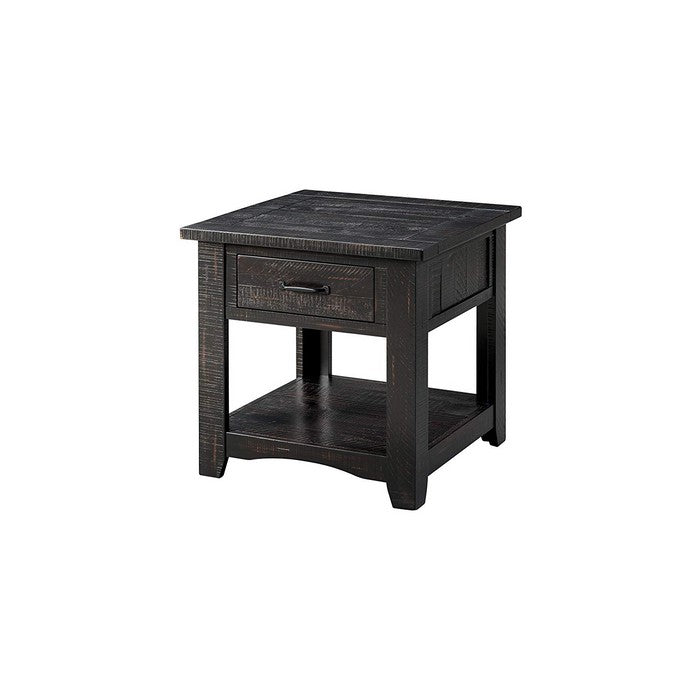 Wooden End Table With Drawer & Shelf, Antique Black