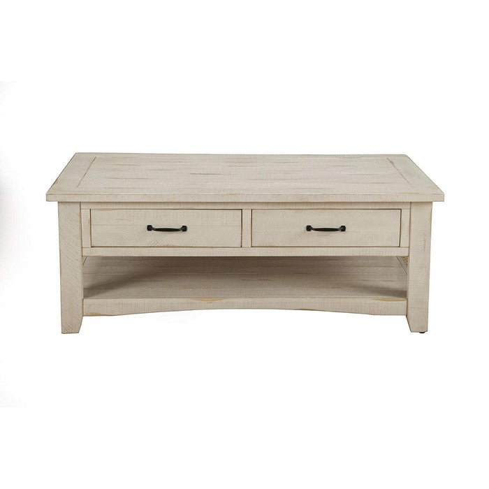 Wooden Coffee Table With Two Drawers, Antique White