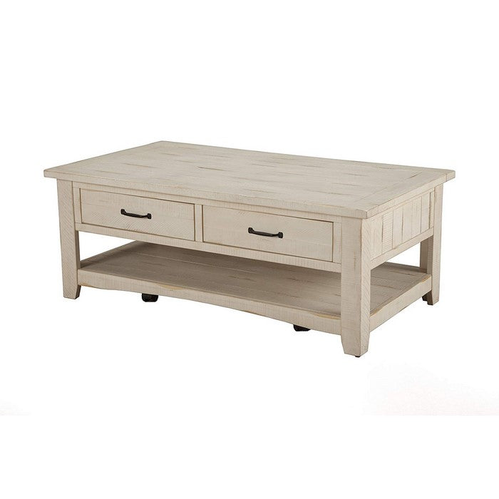 Wooden Coffee Table With Two Drawers, Antique White
