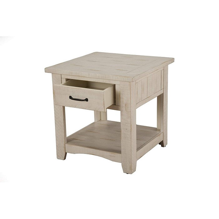 Wooden End Table With 1 Drawer & 1 Shelf, Antique White