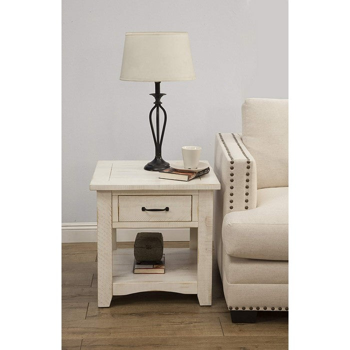 Wooden End Table With 1 Drawer & 1 Shelf, Antique White