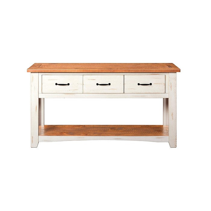 Dual Tone Wooden Console Table With Three Drawers, White and Brown