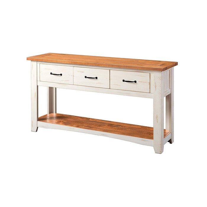 Dual Tone Wooden Console Table With Three Drawers, White and Brown