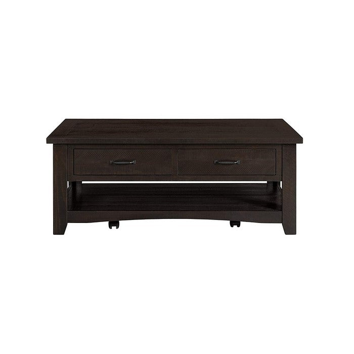 Wooden Coffee Table With Two Drawers, Espresso Brown