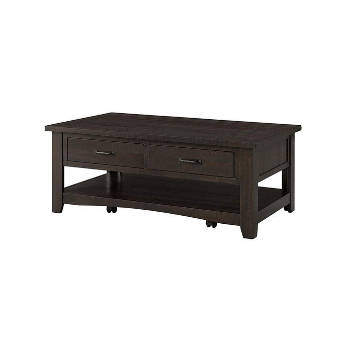 Wooden Coffee Table With Two Drawers, Espresso Brown