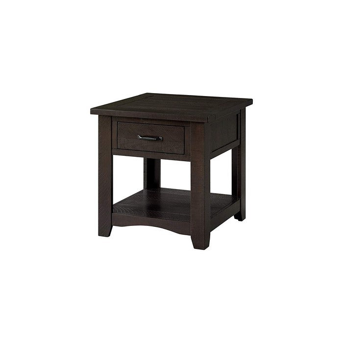 Wooden End Table With 1 Drawer & 1 Shelf, Espresso Brown