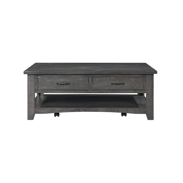 Wooden Coffee Table With Two Spacious Drawers, Gray