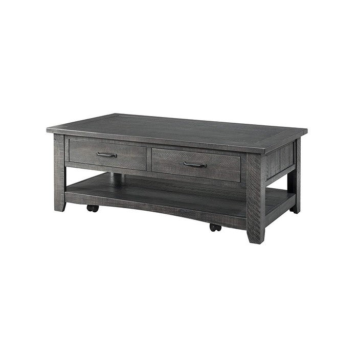 Wooden Coffee Table With Two Spacious Drawers, Gray