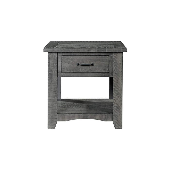 Wooden End Table With 1 Drawer & 1 Shelf, Gray
