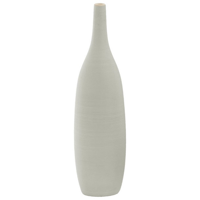 Ceramic Round LG Combed Vase with Bellied Bottom, Gray