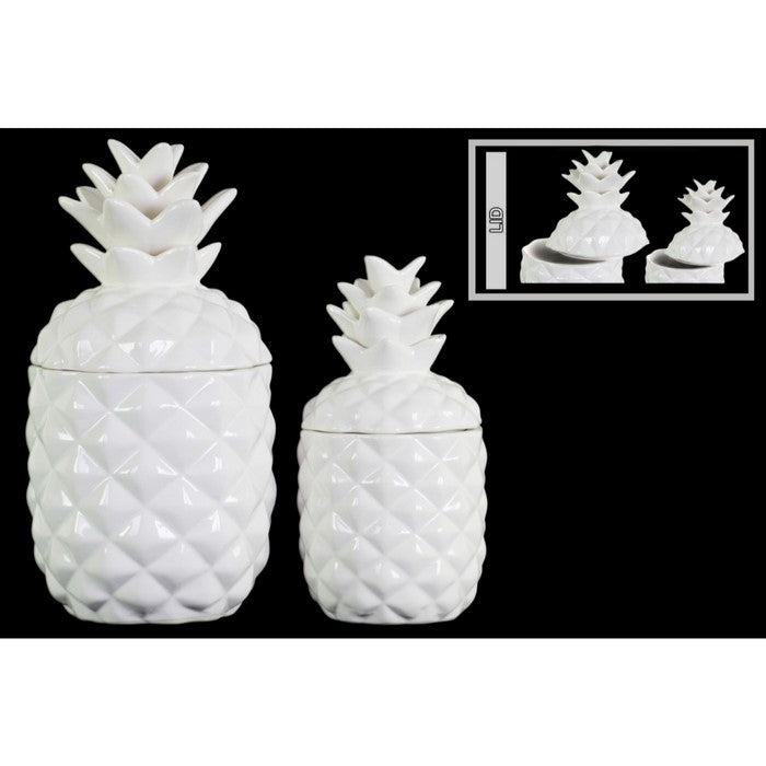 Ceramic 108 oz. Pineapple Canister with Glossy Finish, Set of Two, White