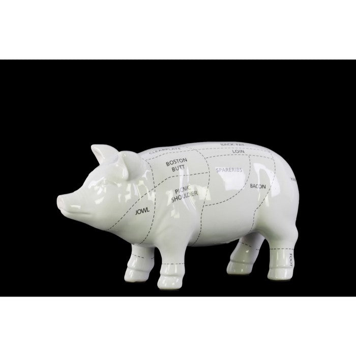 Ceramic Standing Pork Cut Chart Figurine in Gloss Finish, White