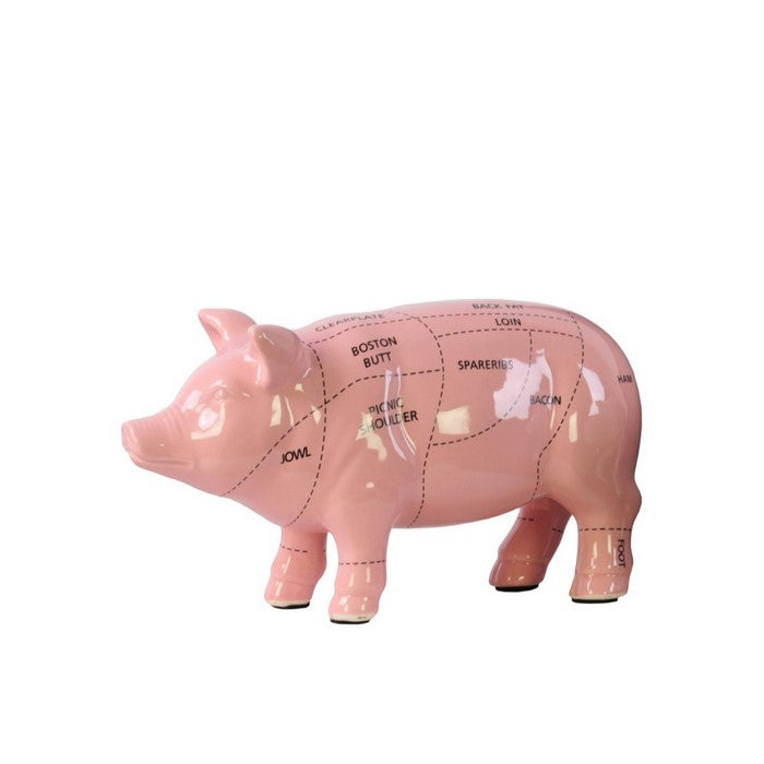 Ceramic Standing Pork Cut Chart Figurine in Gloss Finish, Pink