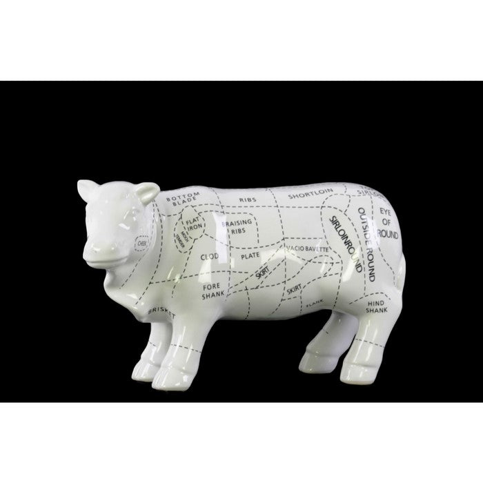 Ceramic Standing Beef Cut Chart Figurine in Gloss Finish, White