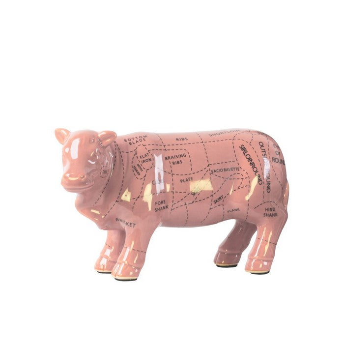Ceramic Standing Beef Cut Chart Figurine in Gloss Finish, Pink
