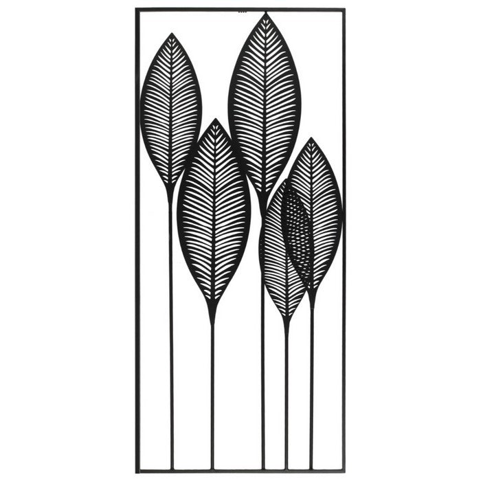 Metal Veined Leaves WallDecor in Portrait Orientation, Black