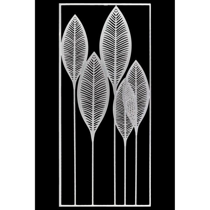 Metal Veined Leaves WallDecor in Portrait Orientation, White