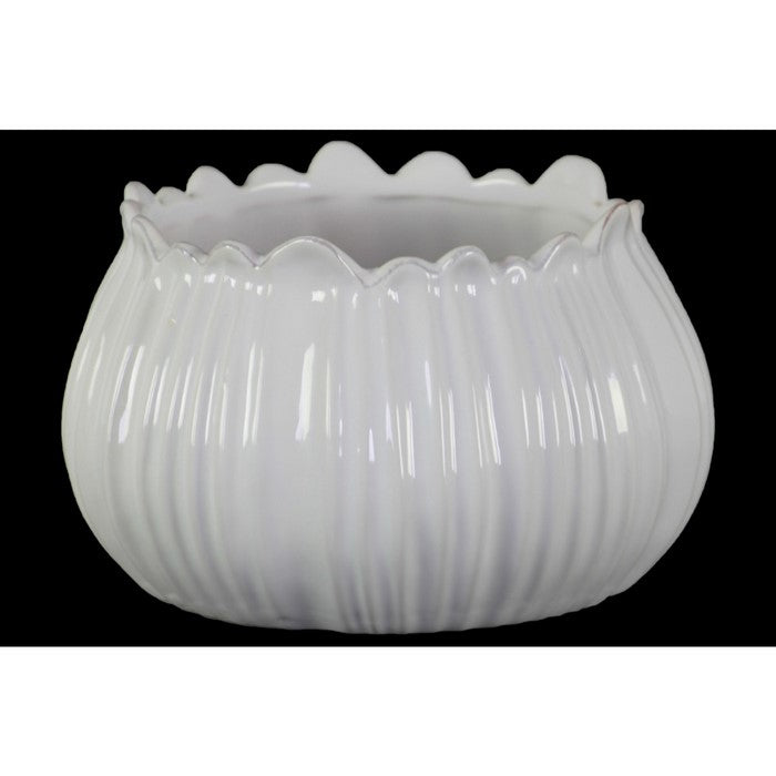 Round Shaped Ceramic Bellied Bowl with Irregular Shape, Glossy White