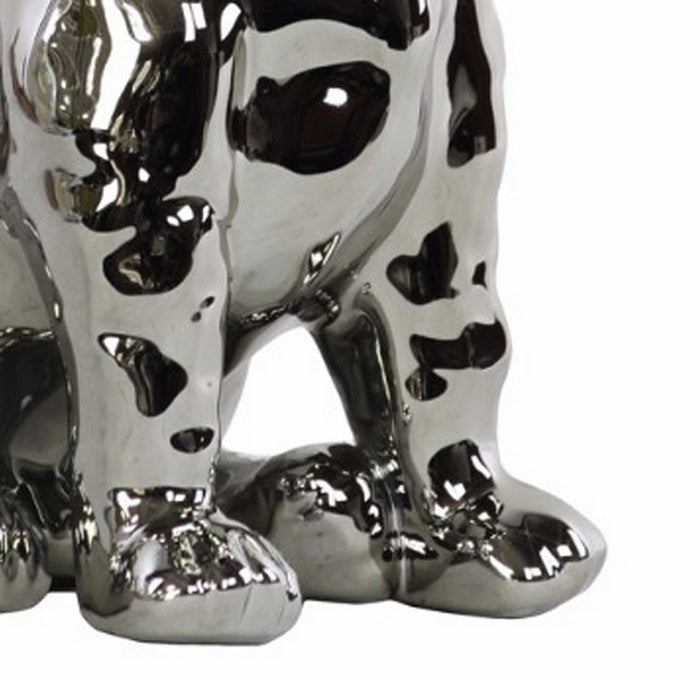 Ceramic Sitting British Bulldog Figurine with Collar, Silver