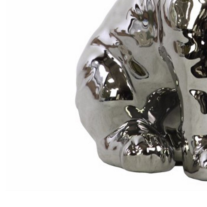 Ceramic Sitting British Bulldog Figurine with Collar, Silver