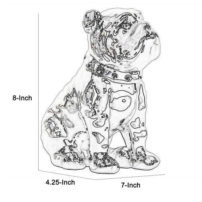 Ceramic Sitting British Bulldog Figurine with Collar, Silver