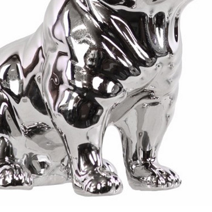 Ceramic Sitting French Bulldog Figurine with Pricked Ears, Silver